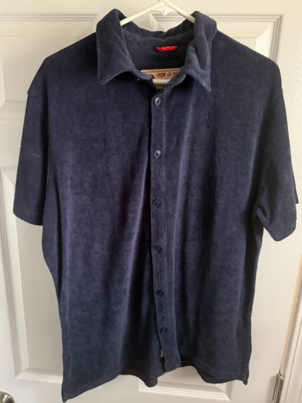 Iron and Resin Navy Terry Cloth Short Sleeve Button Up Shirt Mens Large Resort